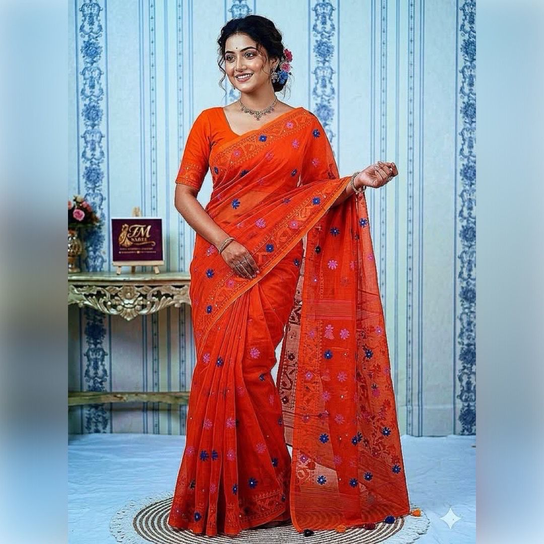 Royal Orange Half Silk Saree