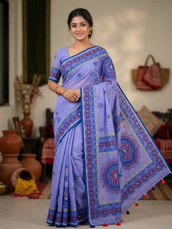 Lavender Mirror Craft Saree