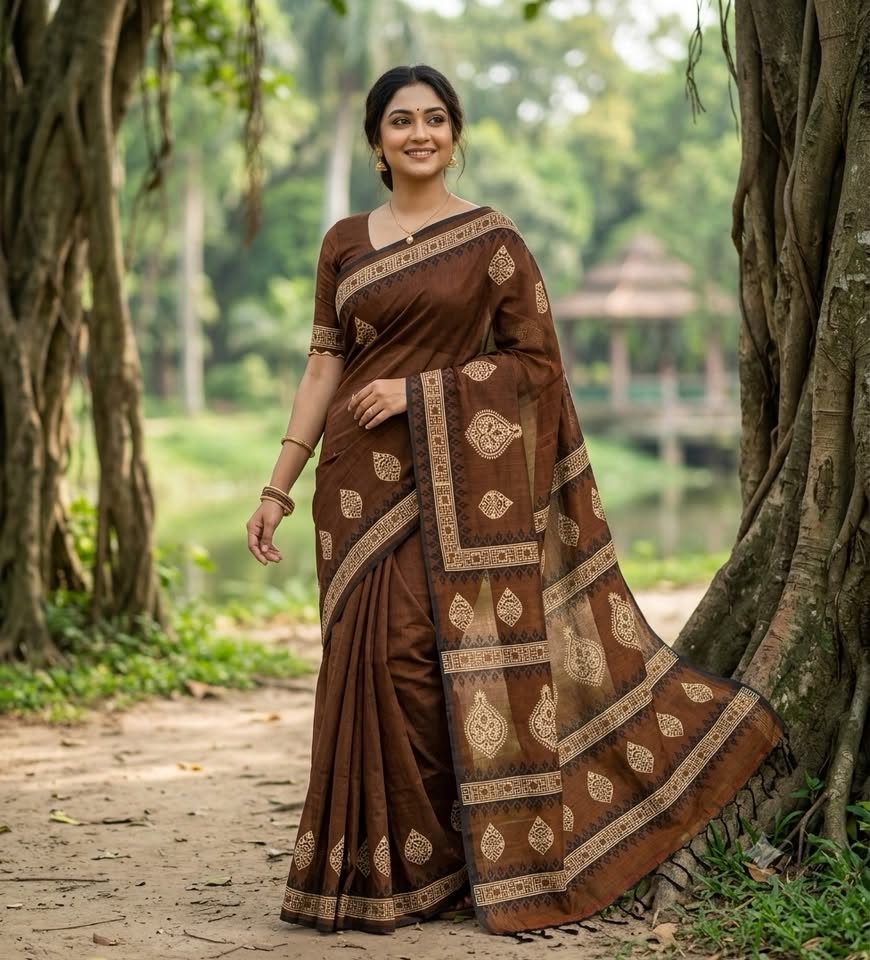 Brown Block Saree