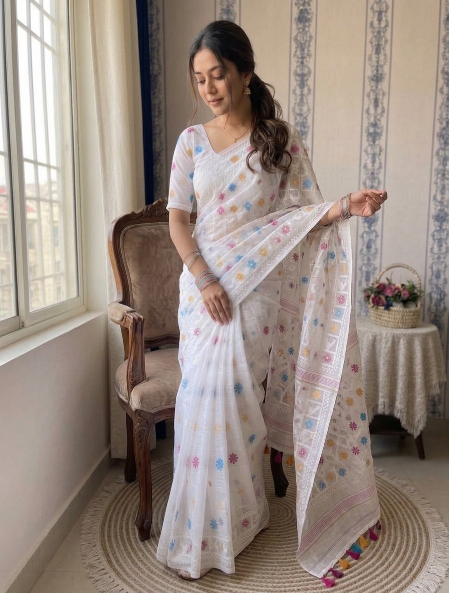 Floral White Grace Saree